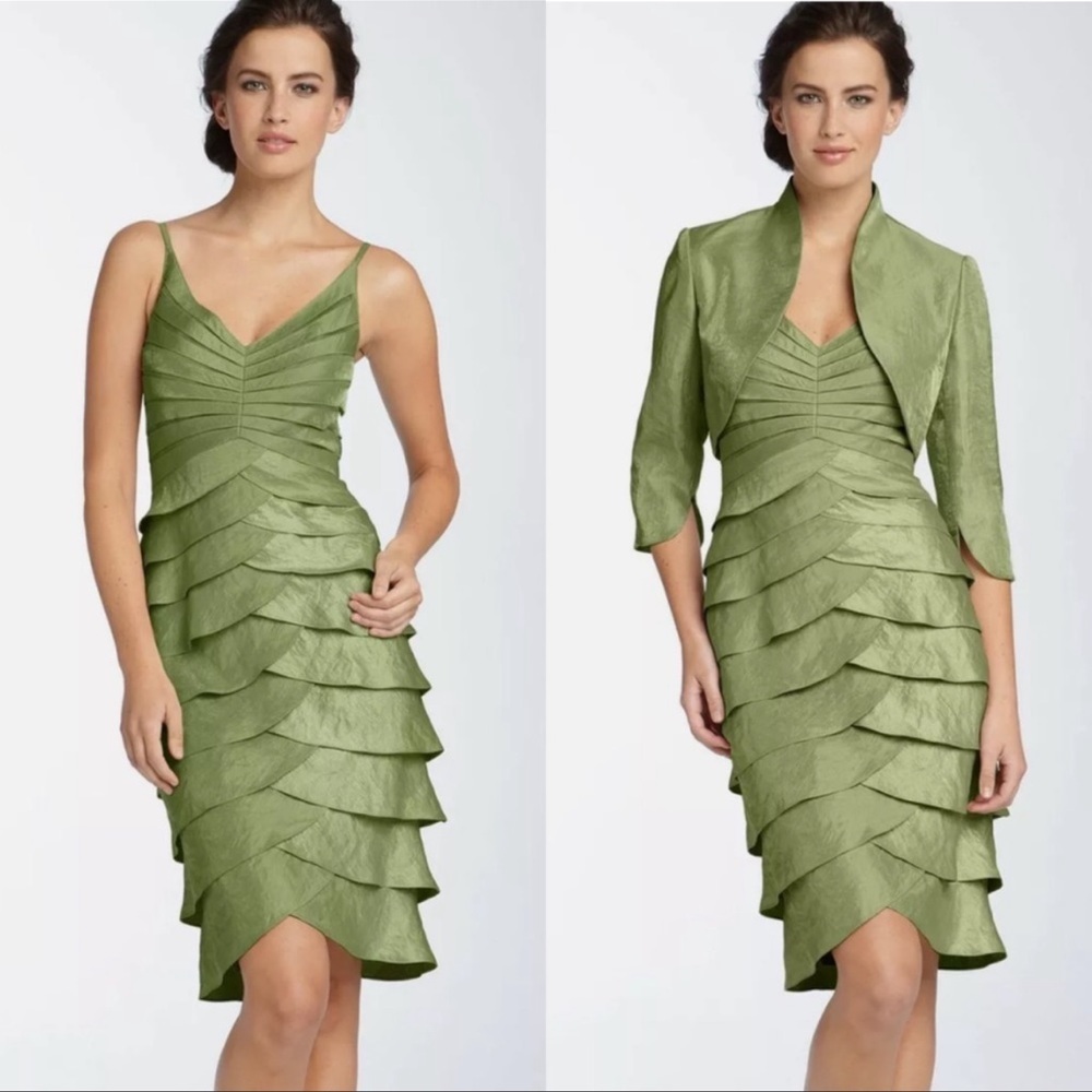ADRIANNA PAPELL Evening Shutter Pleat Midi Dress with Bolero Jacket in Green 6